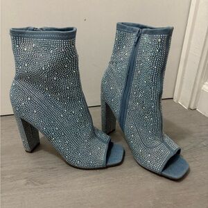Sparkling Blue Denim Heeled Boots